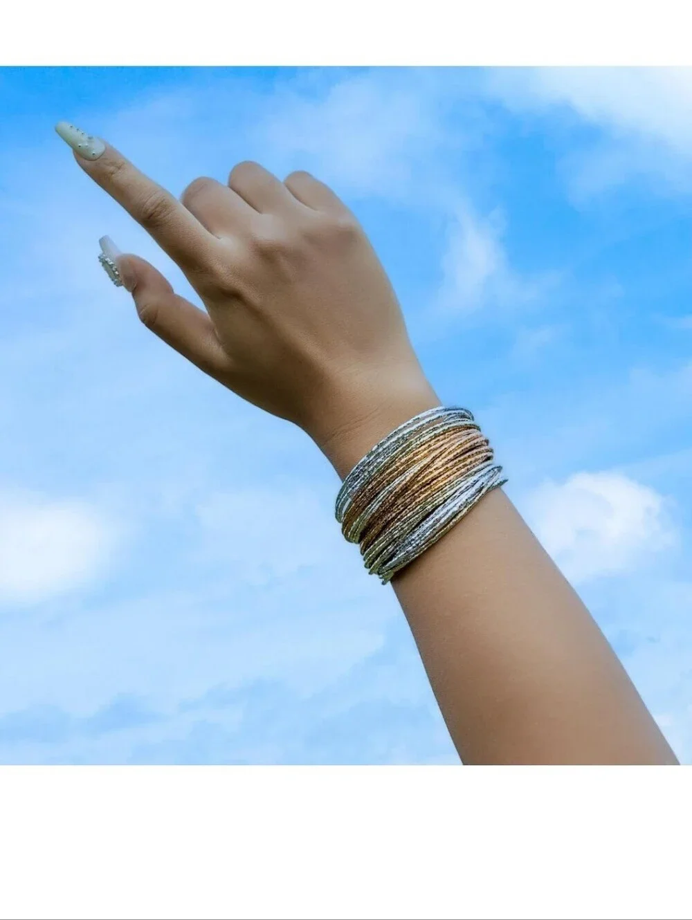 Multi-Row Silver and Gold Bangle Bracelet Stack - Women Jewelry